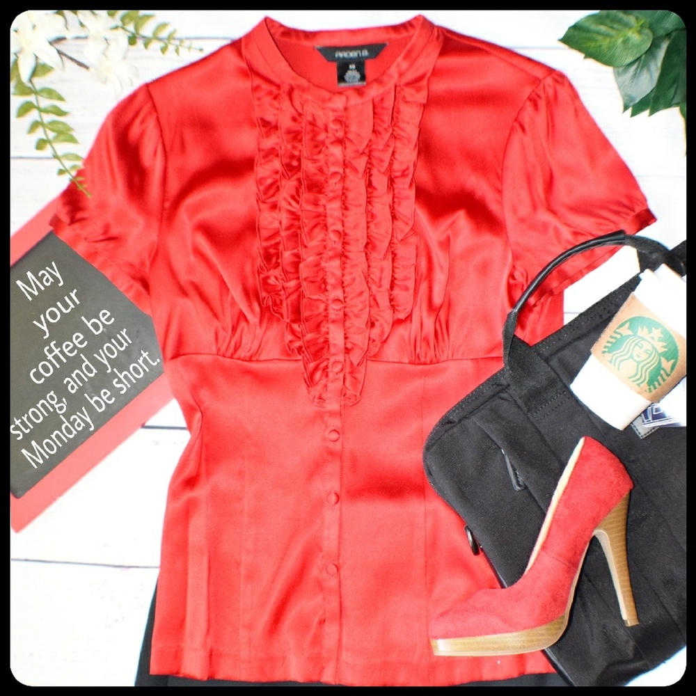 Arden B. Red silk blouse